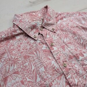 Faherty Stretch Playa Shirt Mens M Coral Tile Print Leaf Foilage Print Resort